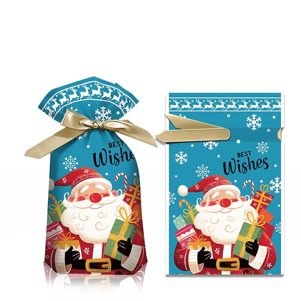 Julgodisväskor med Ren Santa Design, 12x17cm, 50-pack, Presentpåsar med Dragsko