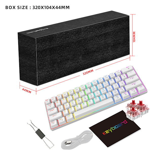 Mekaniskt tangentbord med 61 tangenter - Vitt RGB-bakgrundsbelyst tangentbord som kan bytas under hot