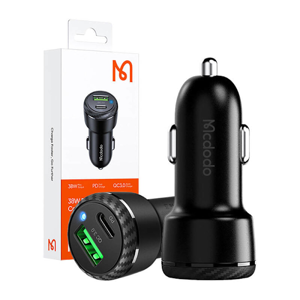 Mcdodo CC-5970 billaddare, USB + USB-C 38W (svart)
