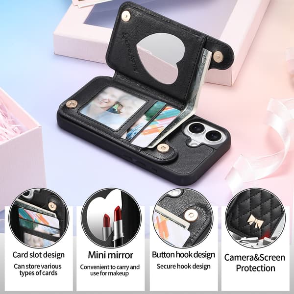 Chic Plånboksfodral Kompatibelt med iPhone 17 - Kortfack, Spegel, Ställfunktion Black Black