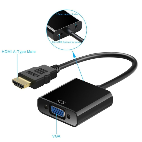 HDMI til VGA-adapter med 3,5 mm lydstik
