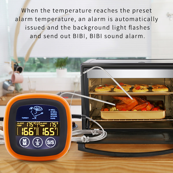 Dubbel Probe Digital Mat Termometer Pekskärm Kött Termometer