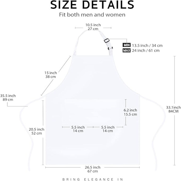 Justerbart vattentätt förkläde i polyester för kök och restaurang - 2-pack White White