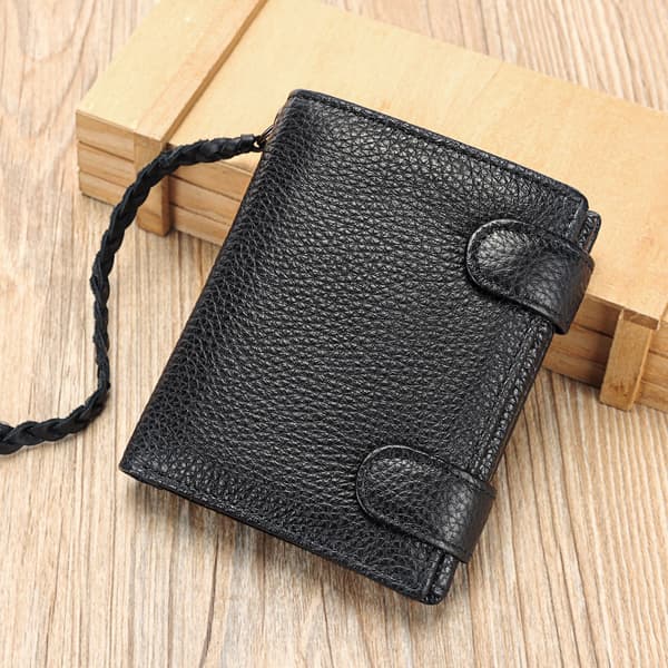 RFID-blockerande Läderplånbok för Män, Smal Bifold Plånbok med Presentask Black Black