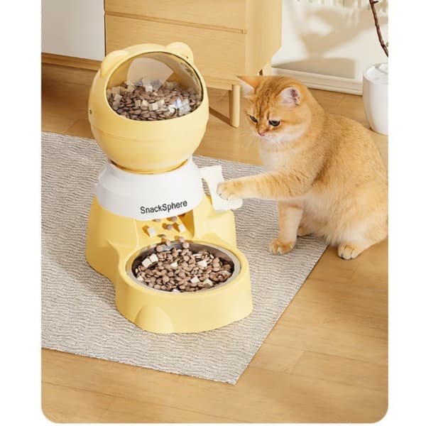 Automatisk foderautomat og puslespilsfoder til katte og små til mellemstore hunde, stor topfyldt tæt beholder, to tilstande, vaskbar Yellow Yellow