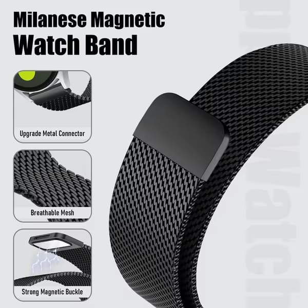 Milanese Loop Klockarmband för Smartklockor Black 20 mm Black 20 mm