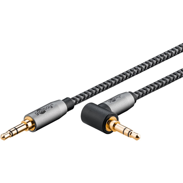 Ljudanslutningskabel AUX, 3,5 mm stereo, 90°, 5 m