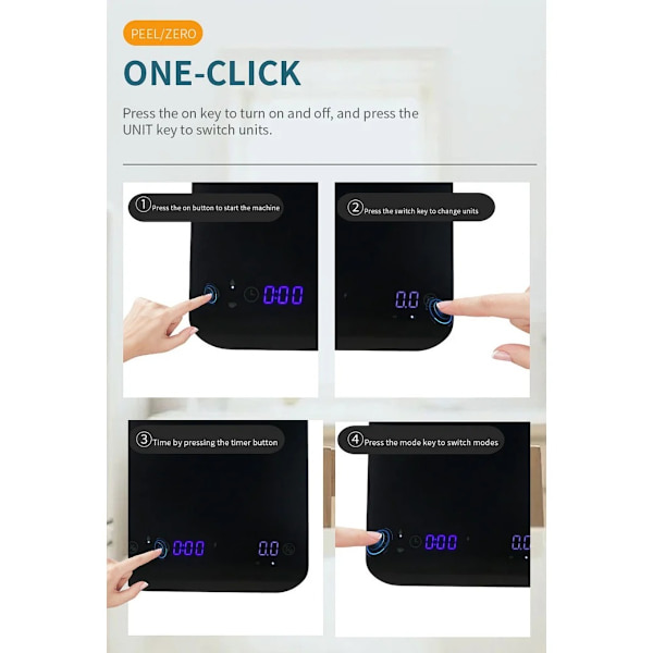 Mini digital kaffevægt med dobbelt timer, USB-C genopladelig, højpræcisionssensor, LED-display - Sort