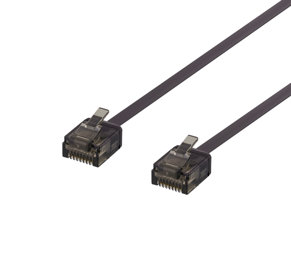 U/UTP Cat6a patch cable, flat, 0.5m, 1mm thick, black