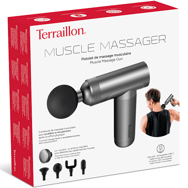 Massagepistol Muscle Massager med värme, 5st tillbehör