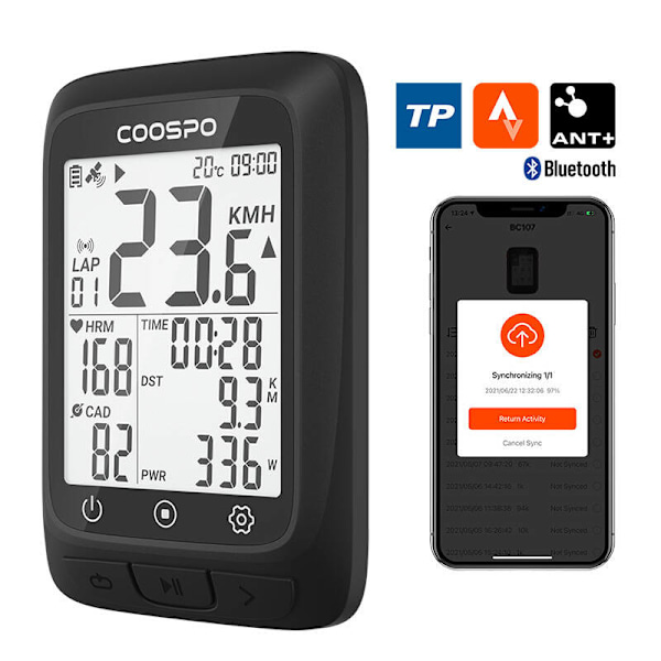 Pyörätietokone Coospo BC107, joka on yhteensopiva z:n kanssa: Strava, Trainingpeaks jne.