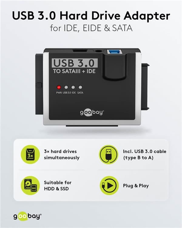 USB 3.0 hårddiskadapter för IDE och SATA