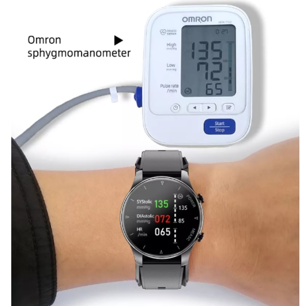 Smartwatch med blodsyre- och blodtrycksmätare Svart