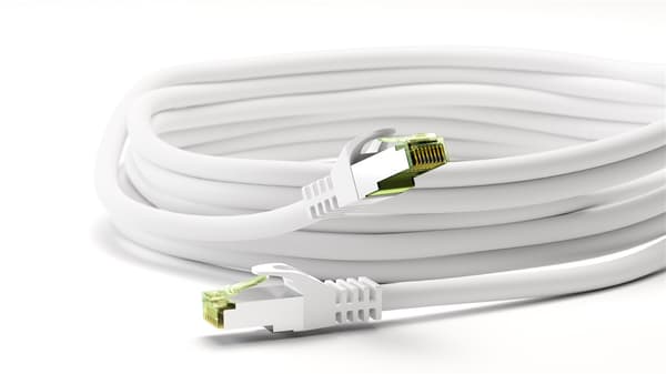 RJ45 patchkabel med CAT 8.1 S/FTP råkabel, AWG 26, vit