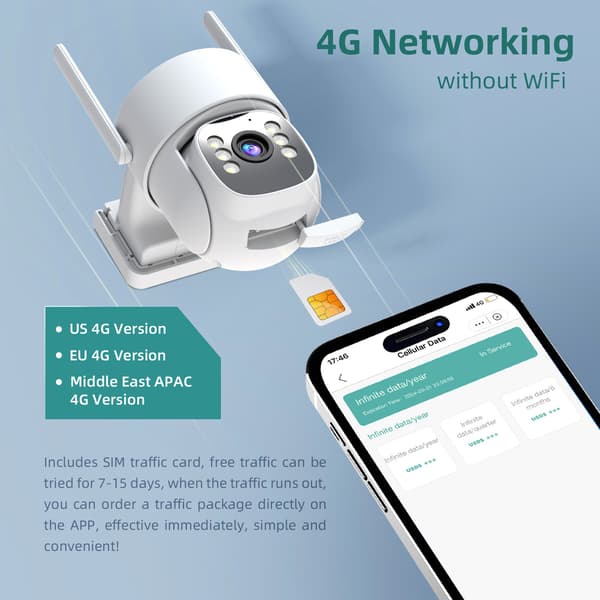 4G Solcellsdriven Säkerhetskamera - 2K HD, Rörelsedetektering och Tvåvägsljud, kompatibelt med övervakningssystem