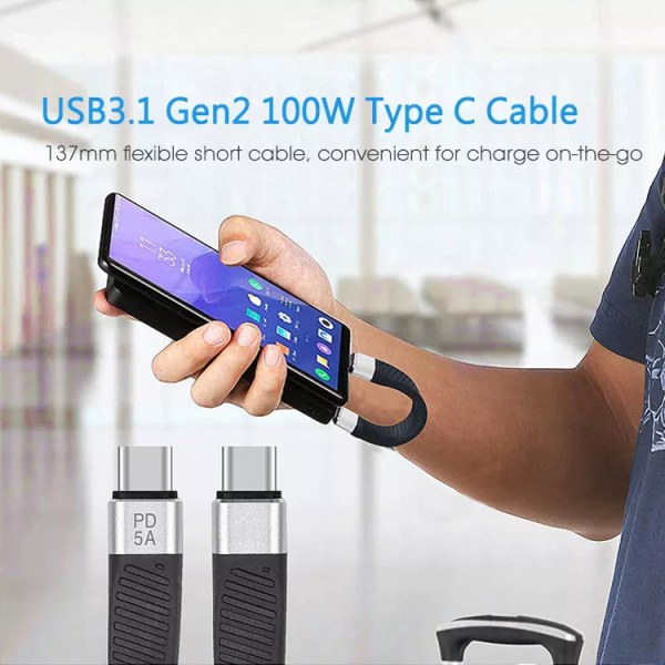 INF Kort USB-C till USB-C-kabel 100W 10Gbps (13.4 cm)