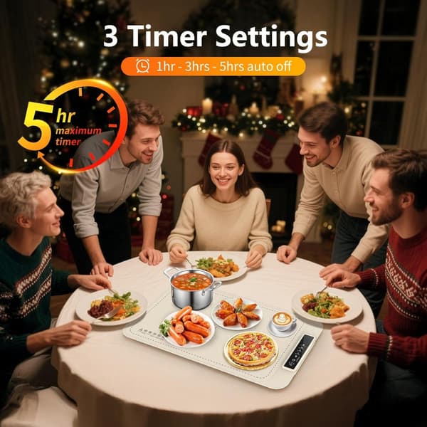 Vikbar elektrisk matvärmarmatta med 4 temperaturinställningar och timer, off-white, 61 x 40 cm