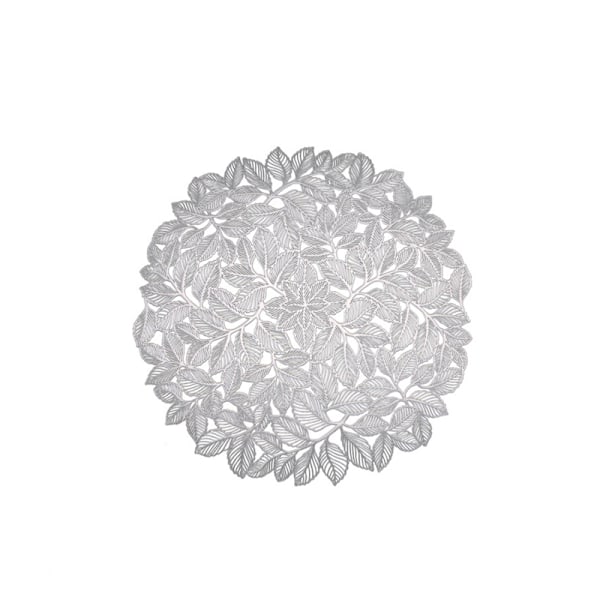 Sæt med 6 Dækkeservietter Elegant Blad Design Silver Silver