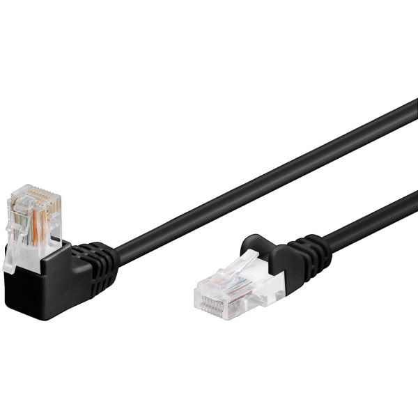 Patchkabel CAT 5e, 1x 90° vinklad, U/UTP, svart, 5 m