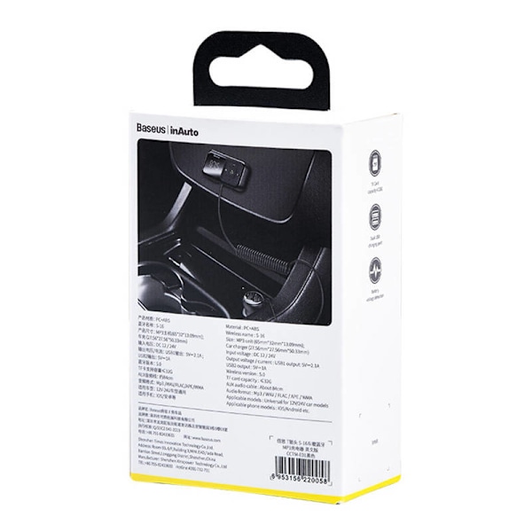 Bil Bluetooth MP3-afspiller + Oplader Baseus T Shaped S-16 Black OS