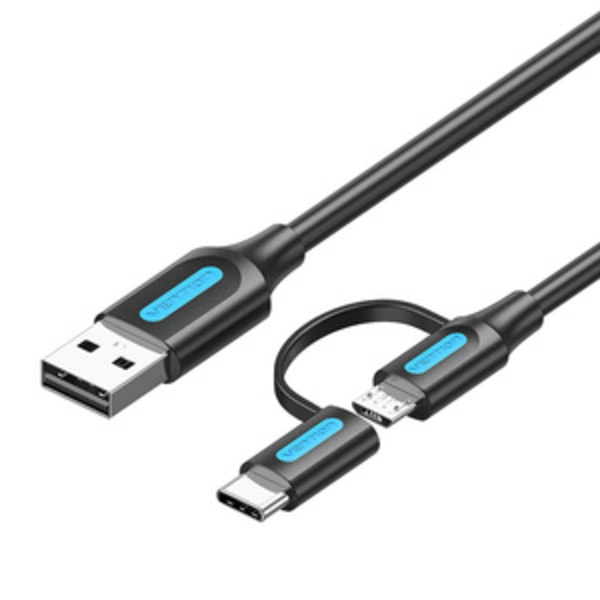 Kaapeli 2in1 USB 2.0 - USB-C/Micro USB Vention CQDBF 1m (musta)