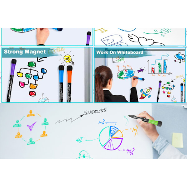 Livfulla whiteboardmarkörer set - 12 färger med sudd