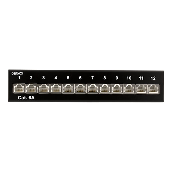 Patch Panel, 12xRJ45, Cat6a, wall-mountable, metal, black