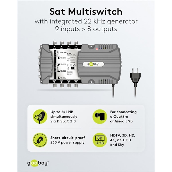 Sat multi-switch 9 ingångar/8 utgångar
