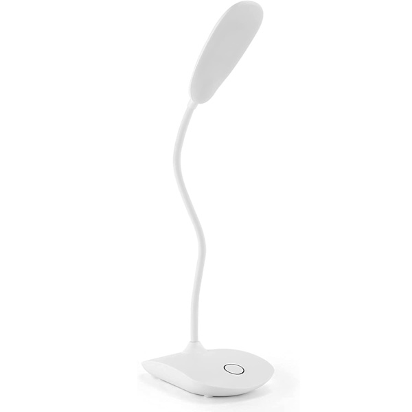 INF Genopladelig LED bordlampe med lysdæmper og bøjelig fod, Hvid