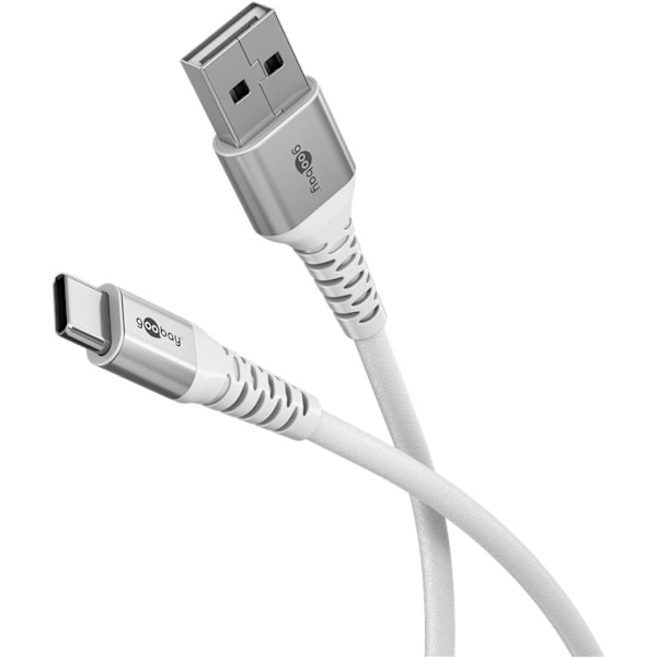 USB-C™ till USB-A supersoft textilkabel med metallkontakter, 3 m, vit