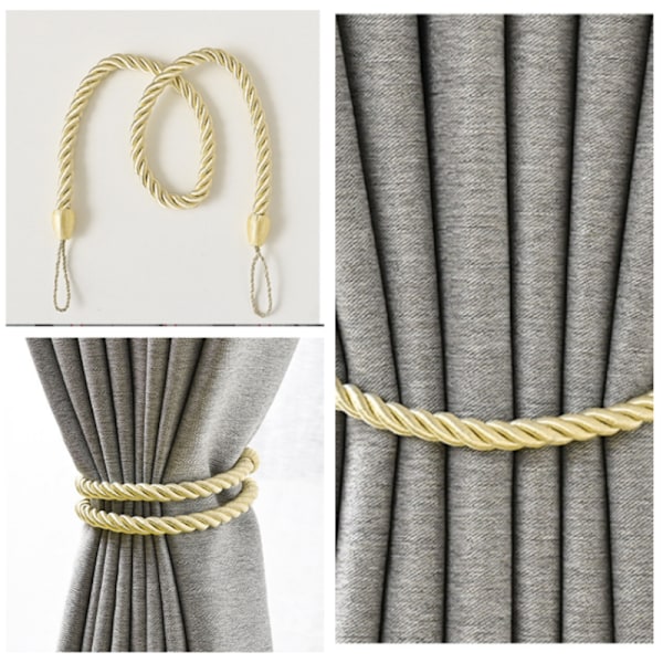 Set med 2 gardinkrokar, vävda gardinhållare Beige