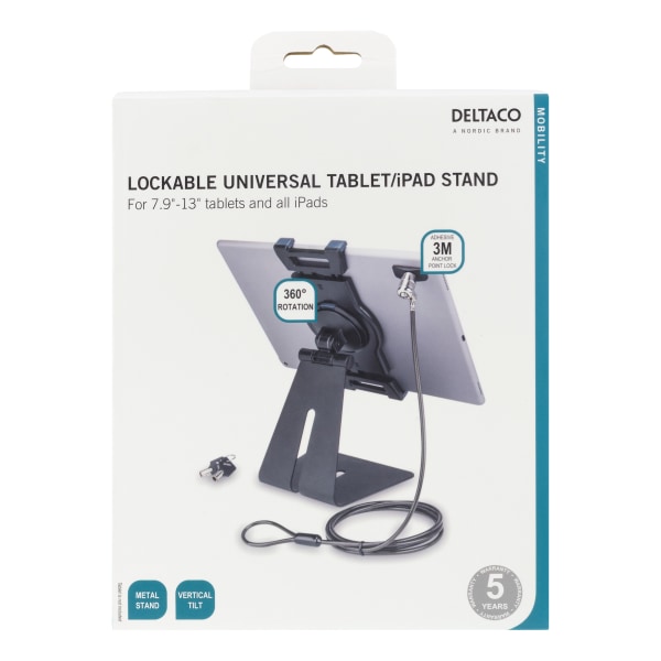 Universal tablet desk stand, wire lock, 360 rotation, black