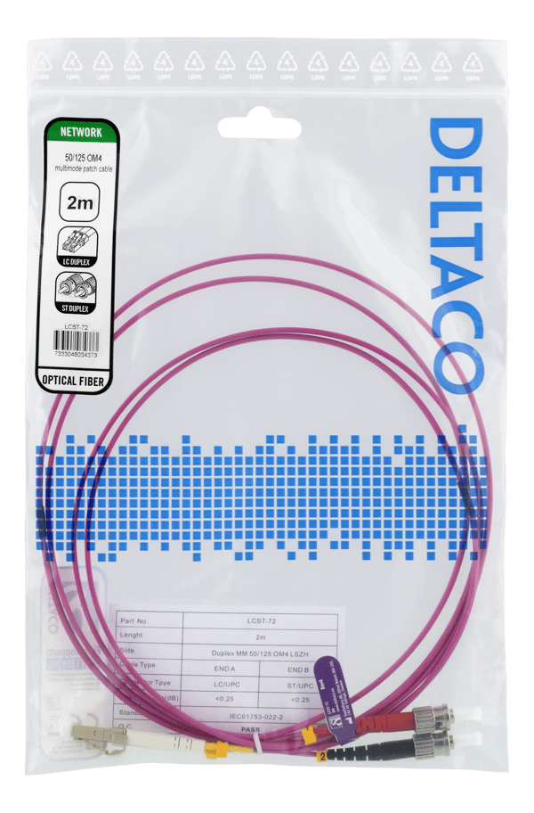 OM4 Fiber cable, LC-ST Duplex, 50/125, 2m, pink
