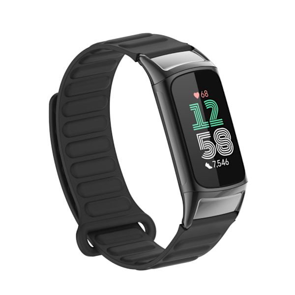 Stilfuldt magnetisk silikonearmbånd til Fitbit Charge 6 Sort