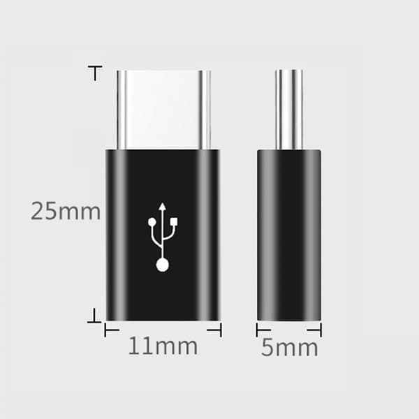 Android til USB-C-adapter til hurtig opladning og dataoverførsel, 2-pak kort adapter med PD 5A til Android-enheder, plug-and-play til rejse og daglig Black