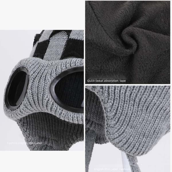 Vintermössa med Fleecefoder och Glasögon - Varm Stickad Mössa för Kvinnor Grey Grey