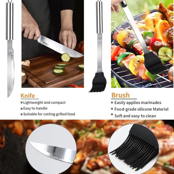 20-delt grillværktøjssæt i rustfrit stål - Bærbart grilltilbehørssæt, perfekt til udendørs madlavning