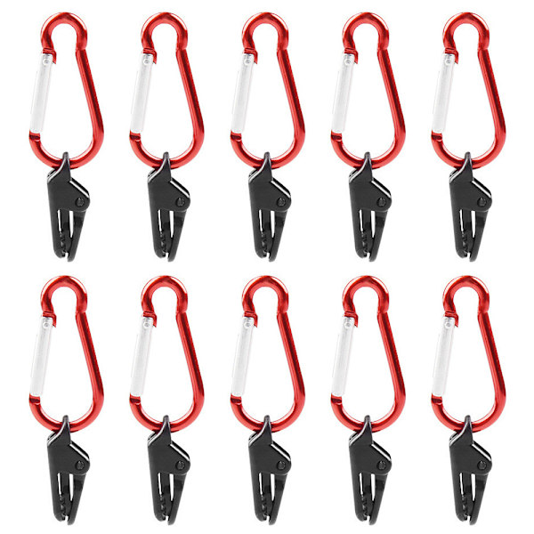 Vindtäta klämmor med rött karbinhakspänne (10-pack)
