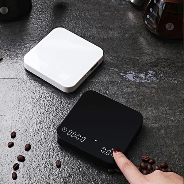 USB Rechargeable Digital Coffee Scale med timer, 0.1g precision, LED-display, auto/smart espresso/flow-lägen, härdat glasyta White White