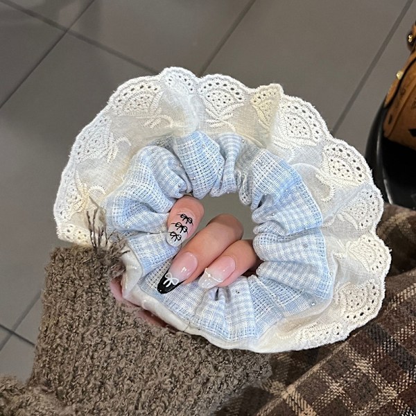 Lace Trim Scrunchie Blå