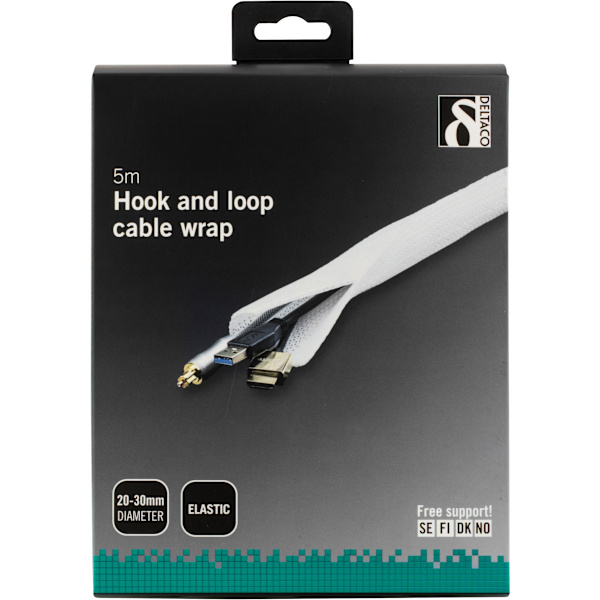 Nylon cable wrap, hook and loop fastener, 5m, white