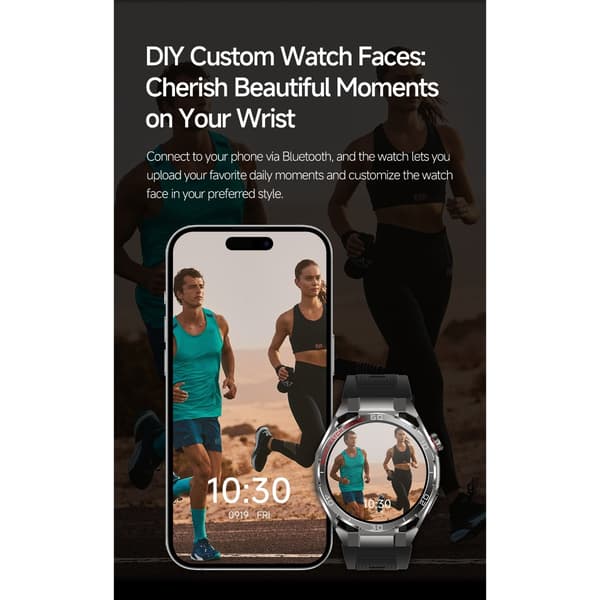 Smartwatch kompatibelt med Android och iOS - Brun läder+gummi band, 1.47in AMOLED, ECG Support