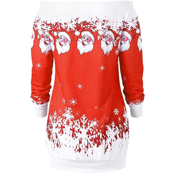 Off-shoulder tyk sweater med julemønster - størrelse S, rød