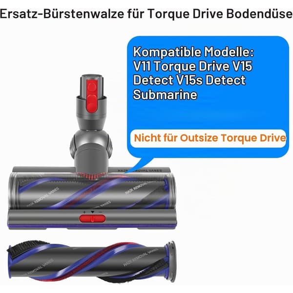 Hovedbørste kompatibel med Dyson V11 Torque, V11 Animal+, V11 Absolute og V15, 2 stk. i grå