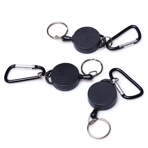 INF Utdragbar nyckelring med karbinhake 2-pack Svart