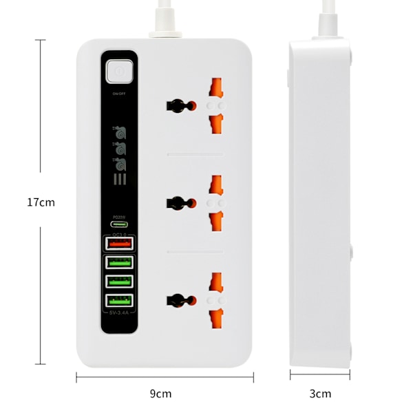 Universal Power Strip med snabbladdning - BKL-04 Vit