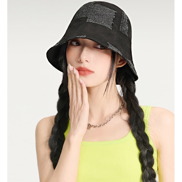 Bomull Linne Bucket Hat Svart (57-59cm)