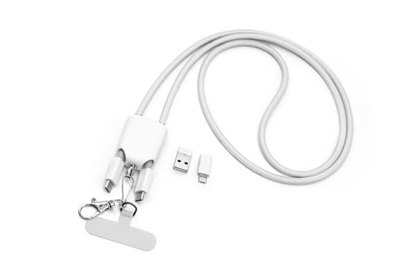4-in-1 Nopea Lataus Lanyard Datakaapeli White White