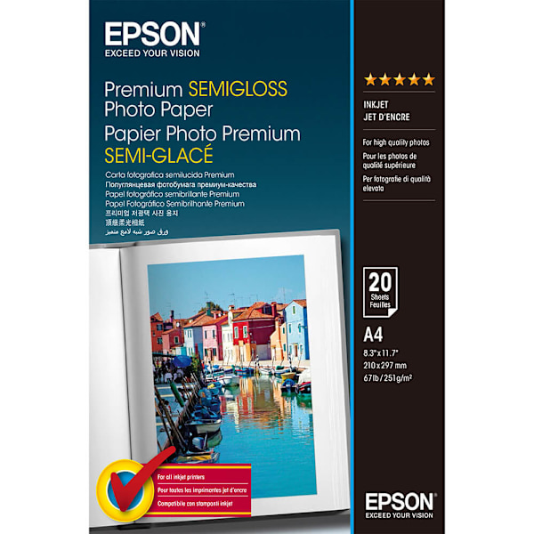 EPSON A4 Premium Semigloss Photo Paper 250g, 20 sheets