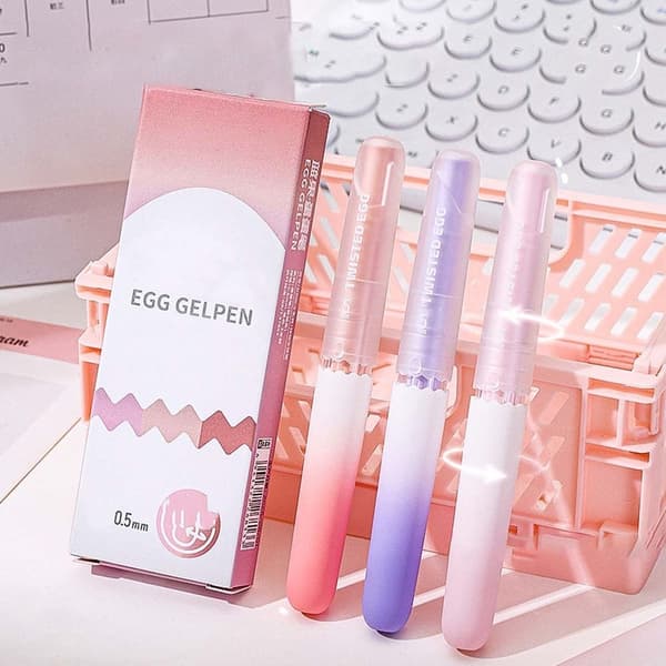 Ägg Gel Penna - Vridbar, Infällbar, 3-pack, Macaronfärger, Snabbtorkande Bläck